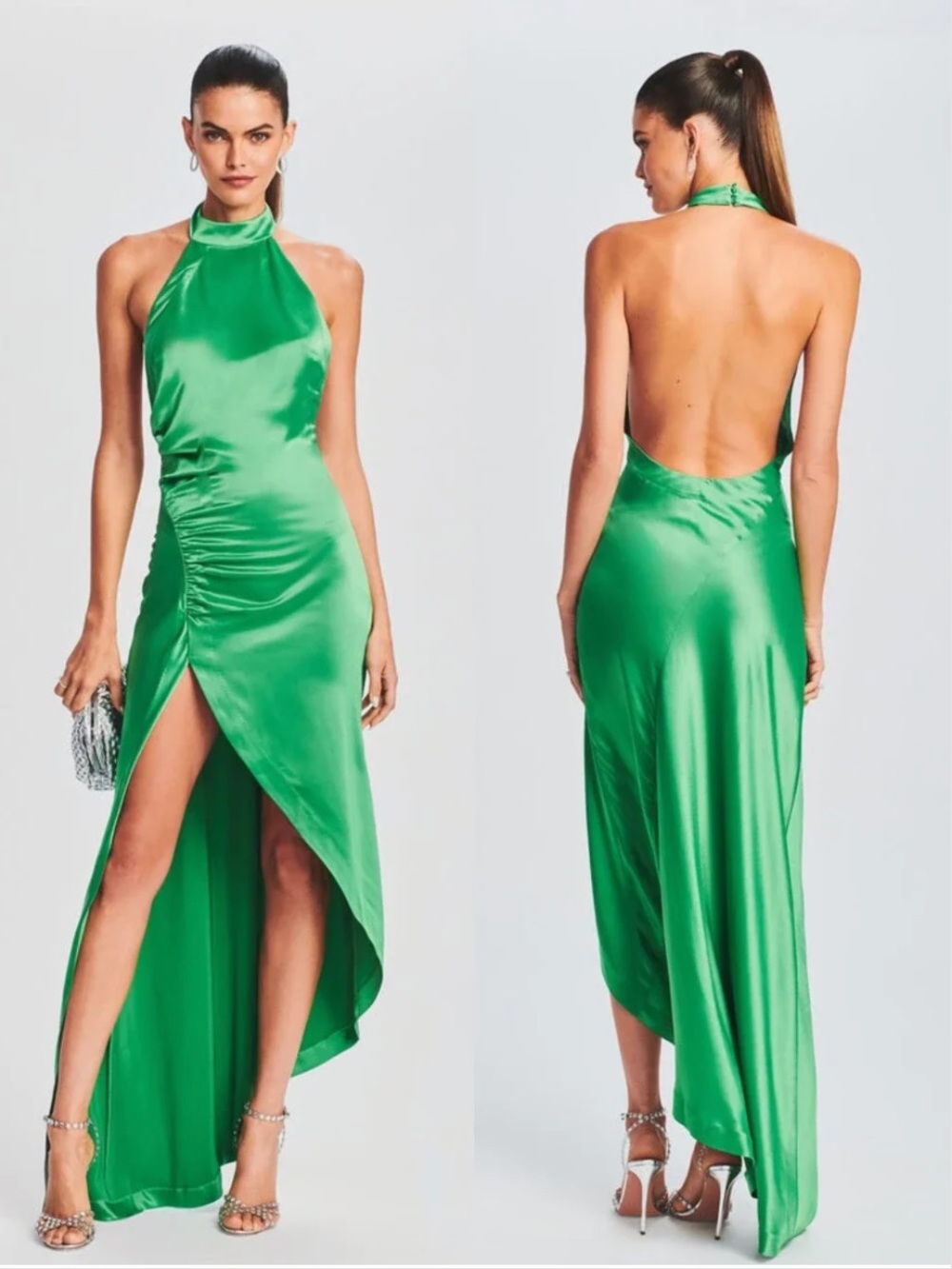 NWT Revolve Retrofete stunning Sabrina Dress Green Satin Halter Backless small